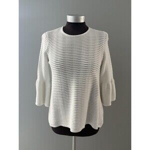 John Mark Sweater Womens Medium White Ribbed Bell Sleeve Preppy Coastal Lagen *